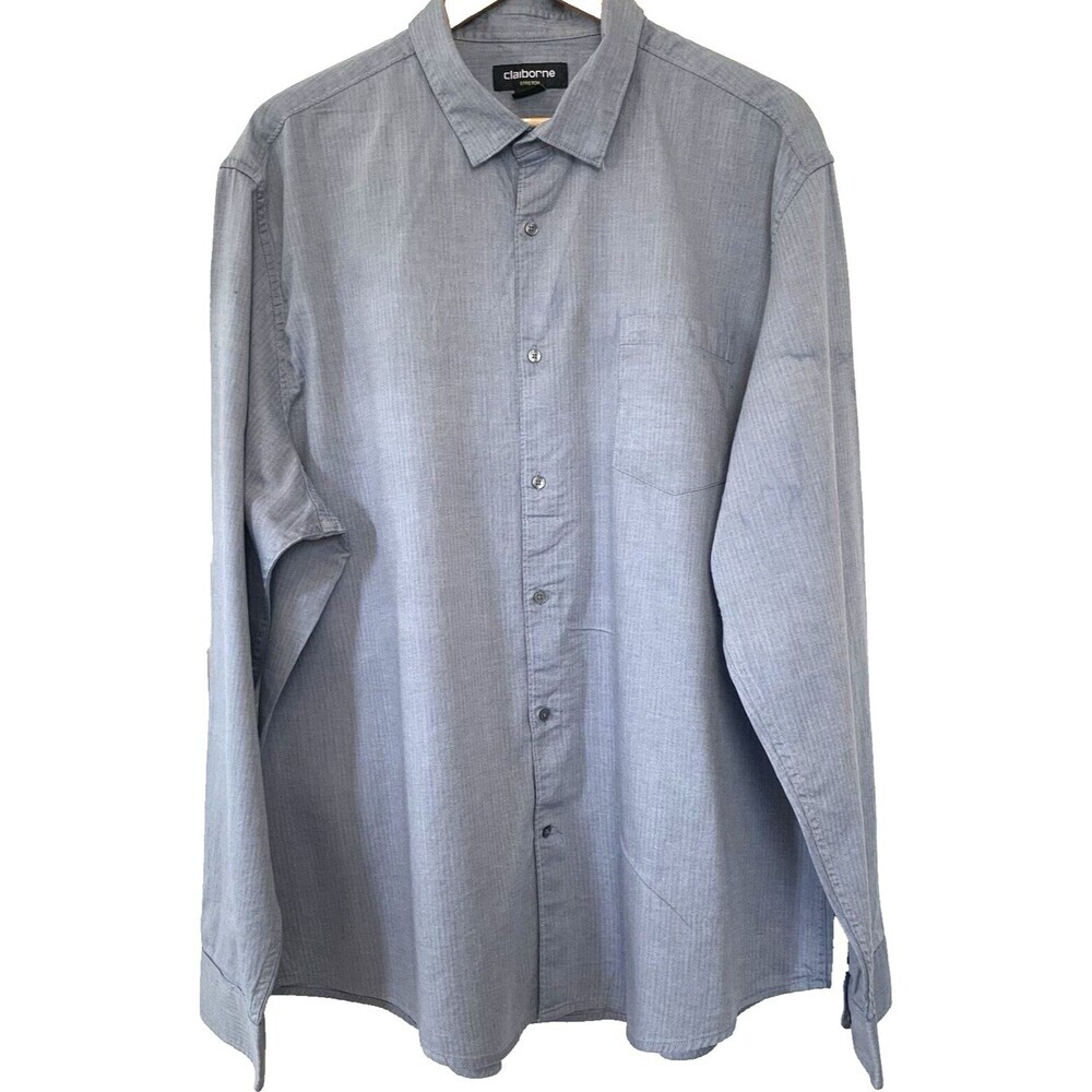 Claiborne Stretch Chambray Button-Up Shirt Mens XXL 100% Cotton Preppy